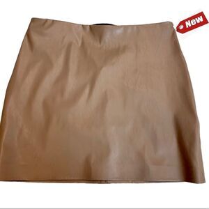 SHINESTAR vegan faux leather mini skirt camel brown Sz L NWT